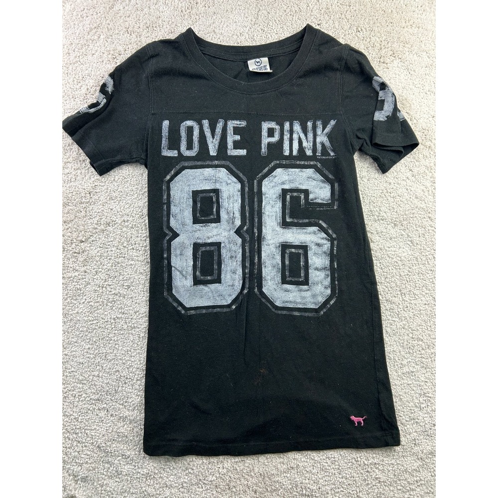PINK‎ Victoria's Secret Women's Black S/P Graphic Logo Top 86 Cotton